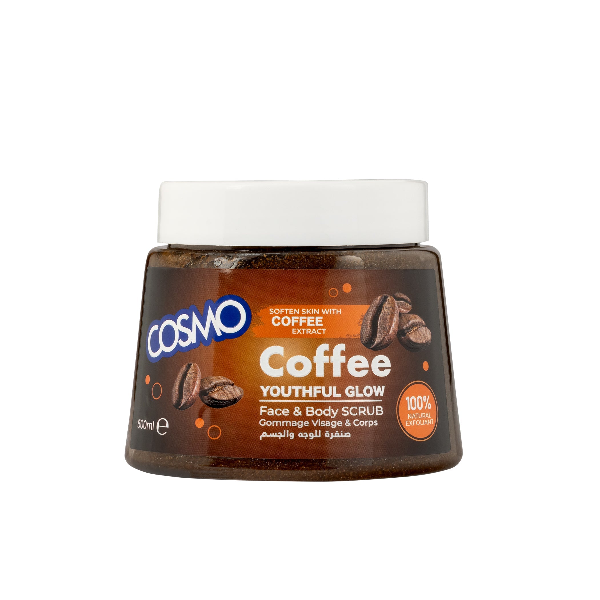 SCRUB FACE AND BODY COFFEE 500ML (TRAPEZOIDAL JAR) (COSMO SERIES)